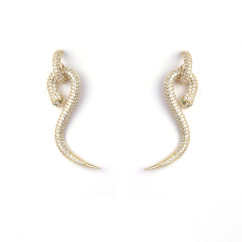 Golden Snake Full Cubic Zircon Earrings