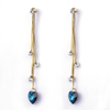Blue Rhinestone Pendant Pole-chain Decorated Earrings 