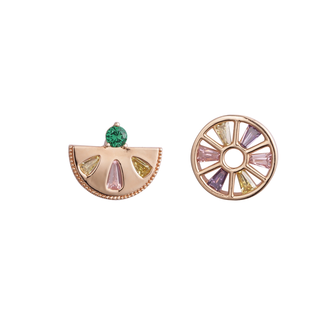 Low MOQ Supply Fruit Shape Colorful Cz Earrtings Studs Rose Gold Plated 