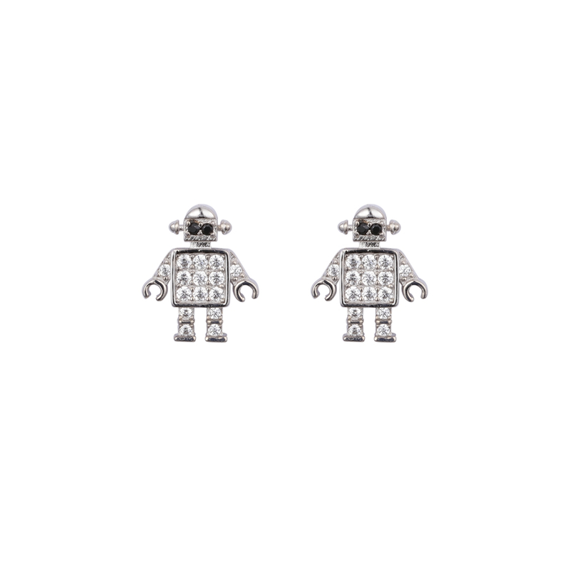 Adorable And Cool Cz Decorated Robot-shape Earrings