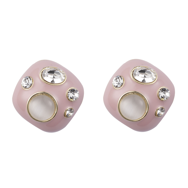 Pink Enamel Zirconia Claw Earrings