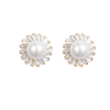 Sun Flower Shaped Pearl And Cz Decorated Earrings 