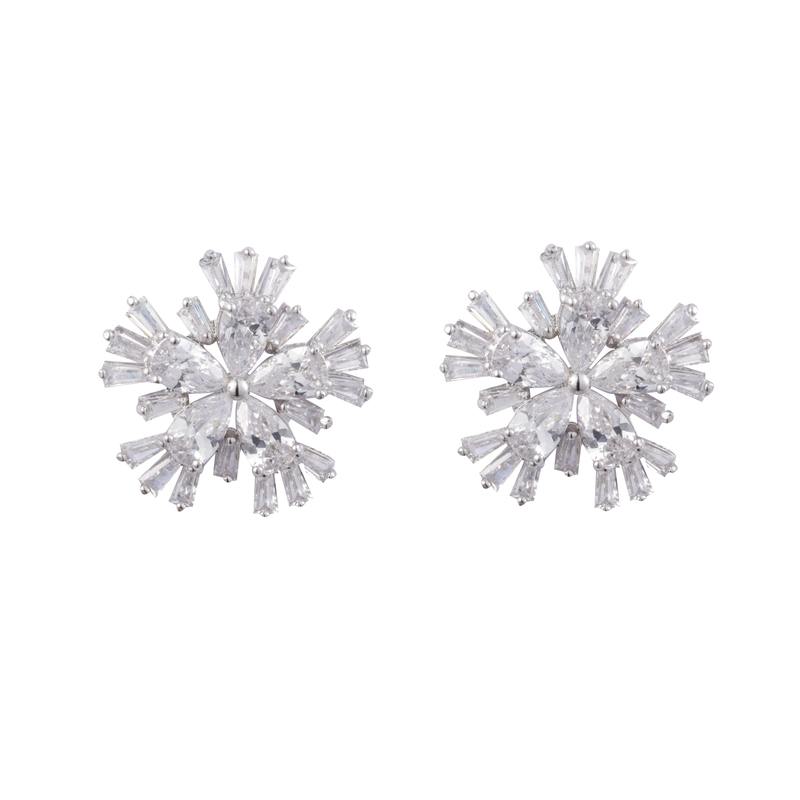 Full CZ Earrings Fashionable Style Rhodium Plated 