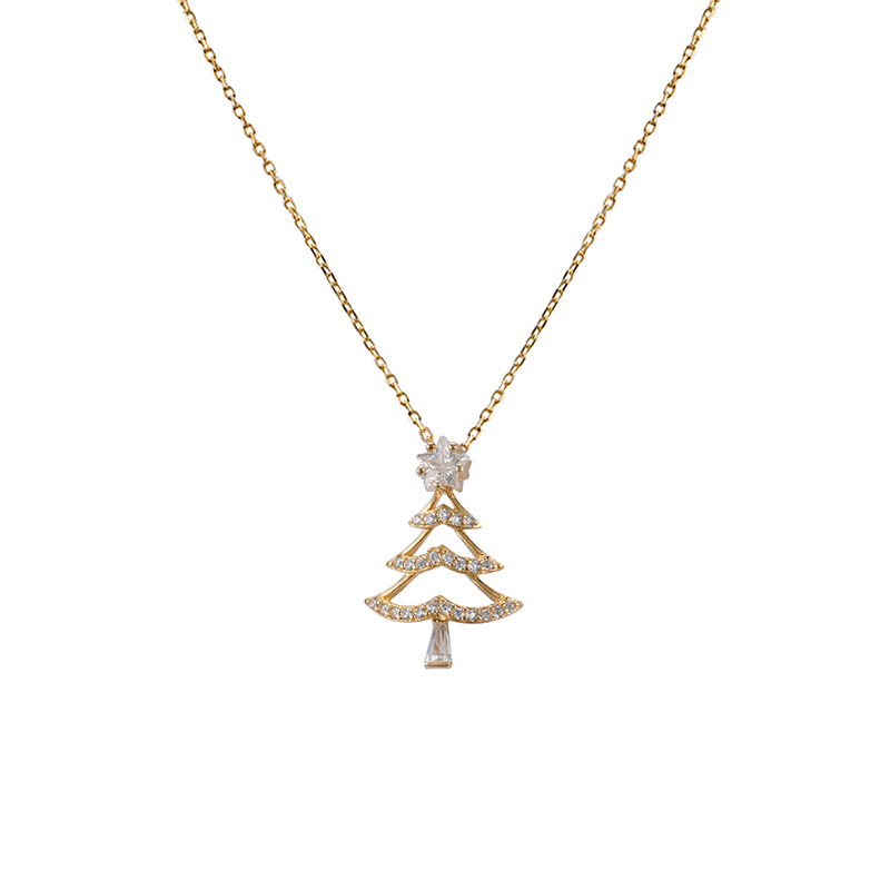 Cubic Zirconia Christmas Tree Pendant Necklace