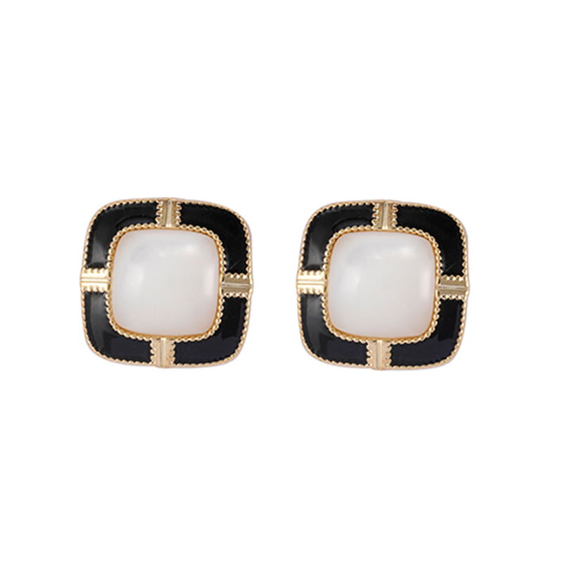 Black Enamel Stud Earrings
