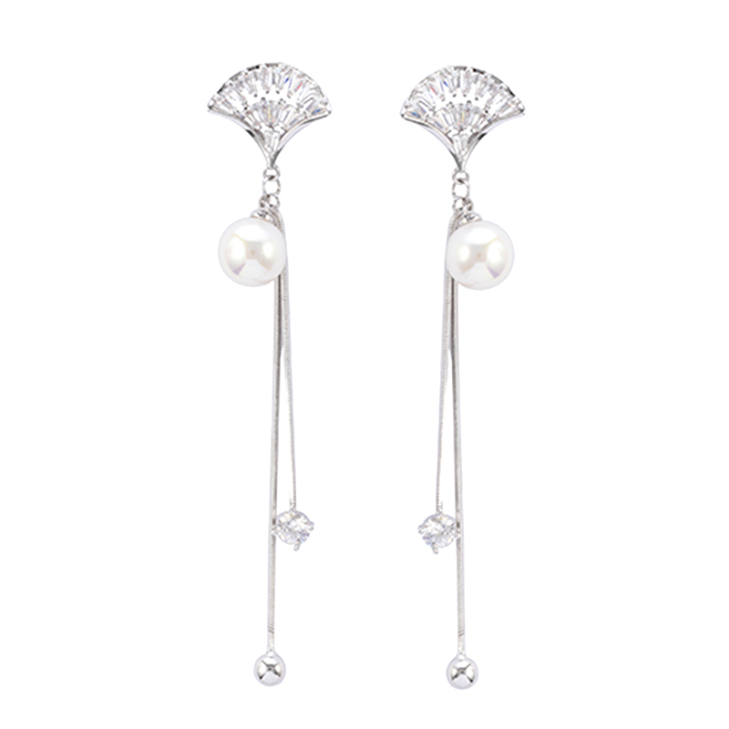 In-stock fan-shaped Pearl Cz Earrings $3.0-$3.5