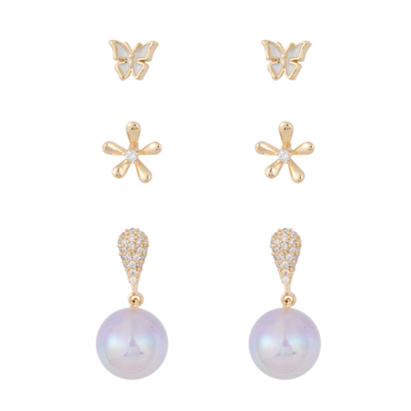 In-stock 3-pair Suits Cz Earrings$2.3~2.6