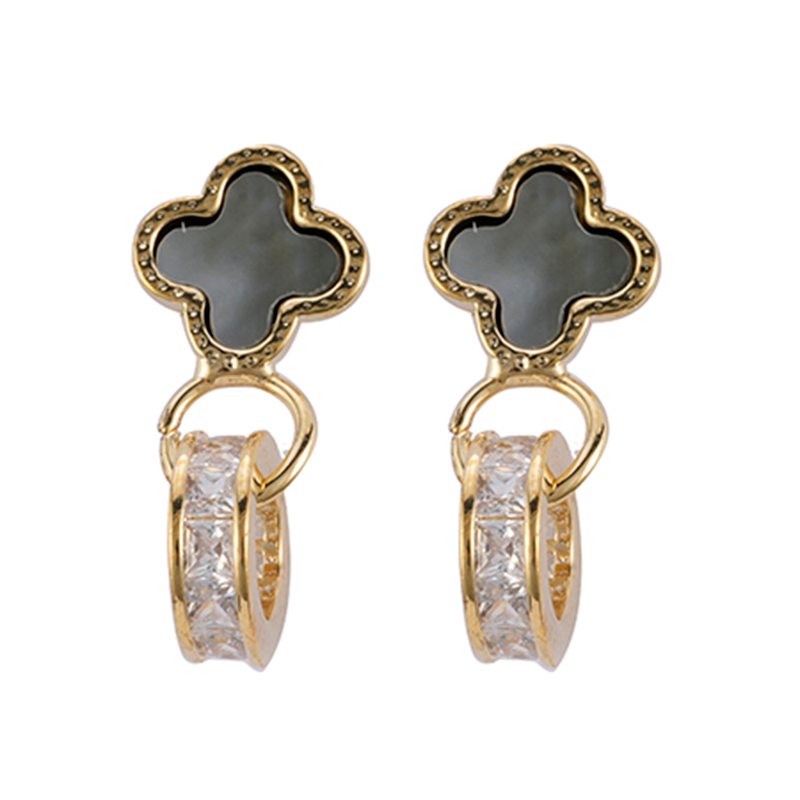 In-stock flower with enamel cubic zirconia round pendant earring