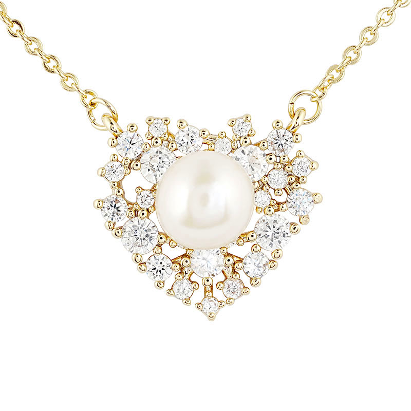 Zirconia Heart Pendant Necklace Gold Plated