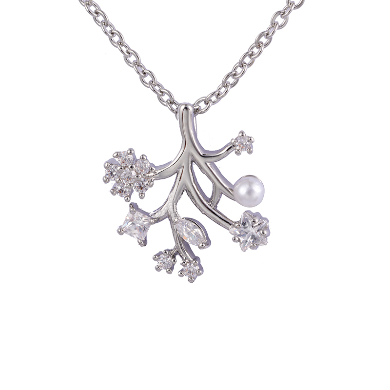 Blossom Charm Necklace Pearl And Cz Decor