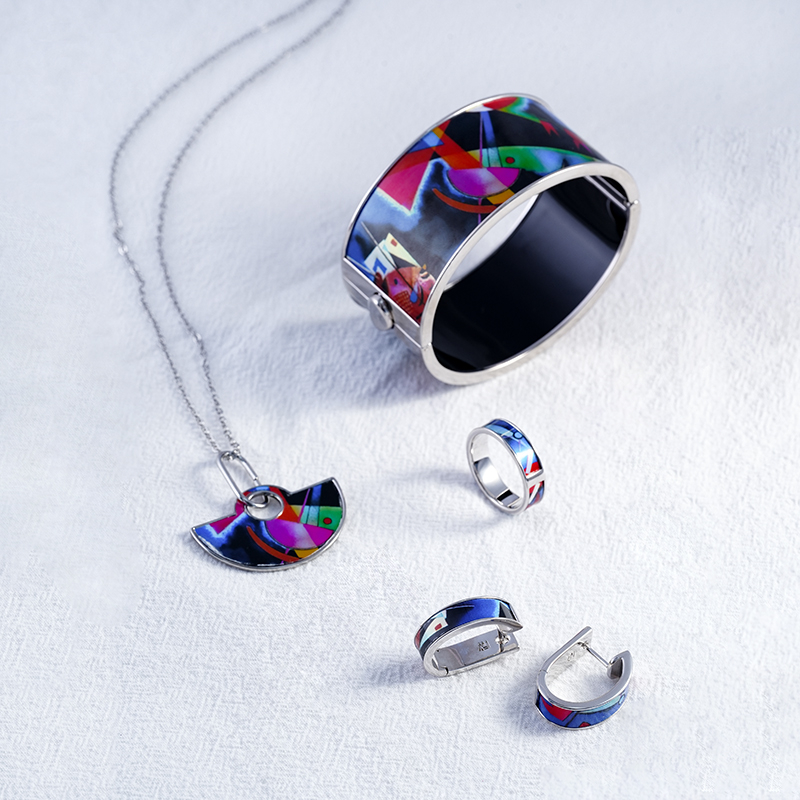 Colorful pattern imitation rhodium jewelry set PET012