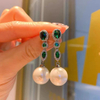 Emerald Gemstone Pearl Drop Earrings ETB004