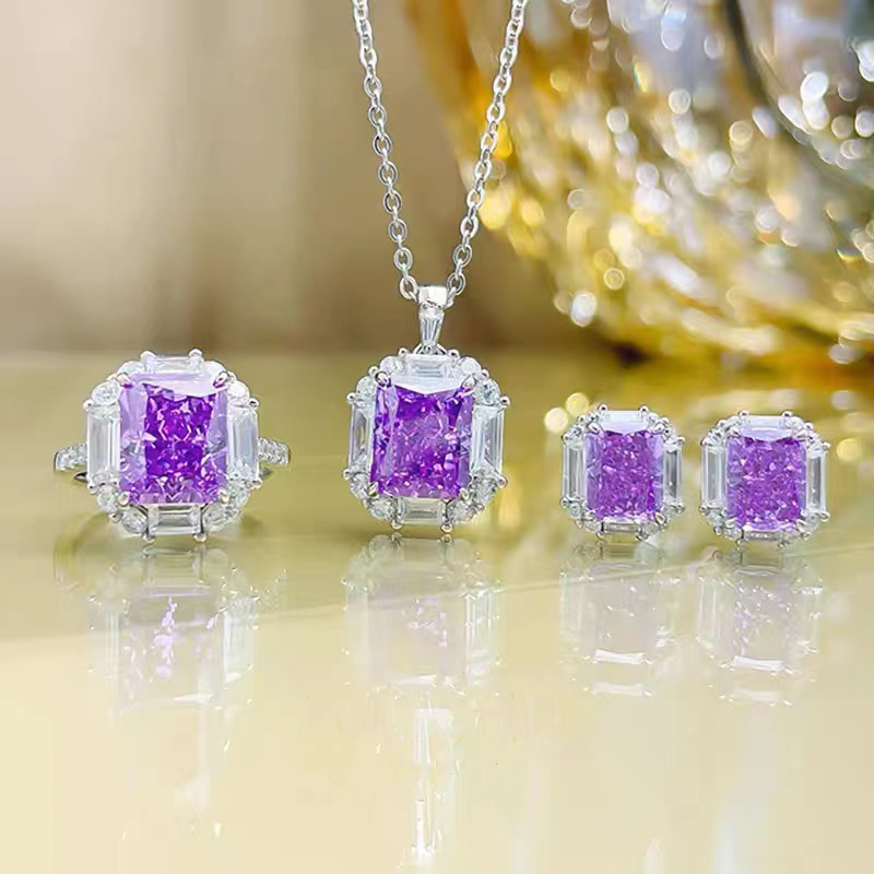 925 Silver Inlay Purple Gemstone Jewelry Set STB008