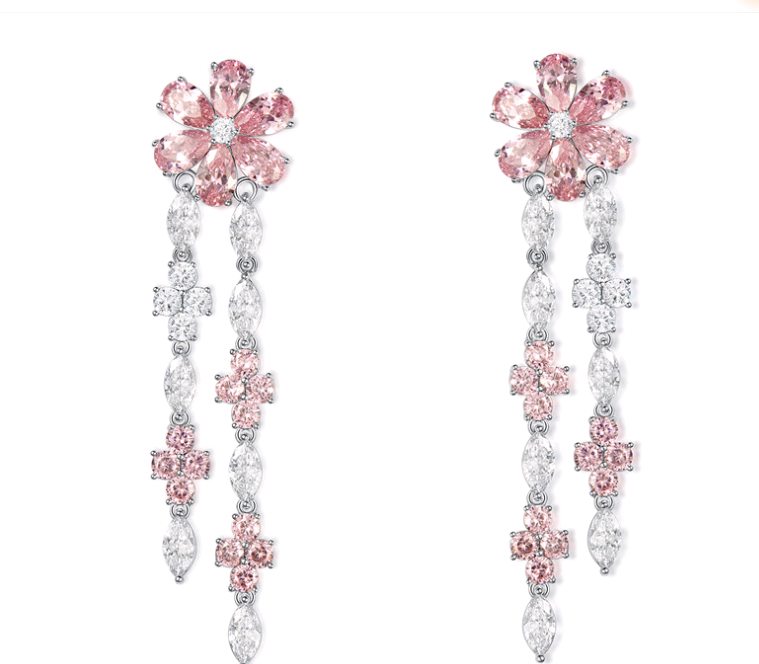 Pink Flower Tassel Drop Earrings ETB059