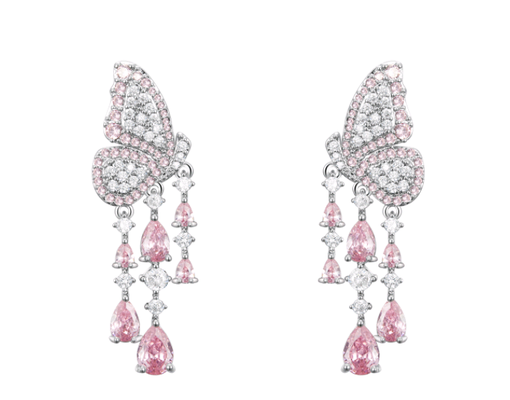 Pink Butterfly Tassel Drop Earrings ETB068