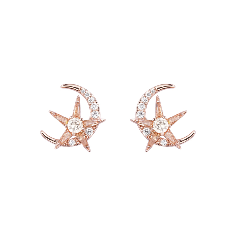Cz Decorated Star and Moon Pattern Fashion Earrings