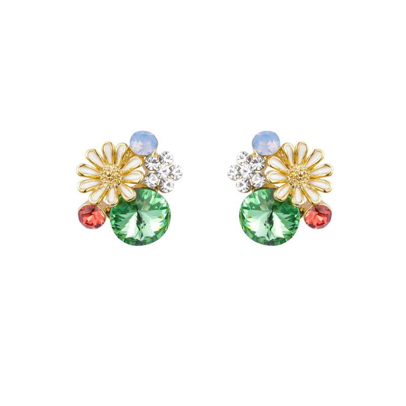 Flower Series Colored Stone Earrings Gold Plated Jewelry
