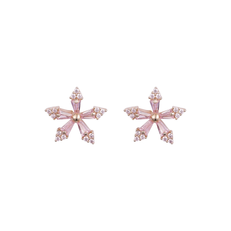 Pink Cubic Zircon Flower Earrings 