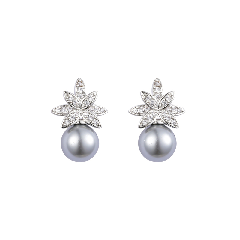 White Cz Matches Grey Pearl Earrings