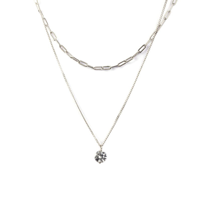 Cubic Zircon Pendant Double Chains Necklace