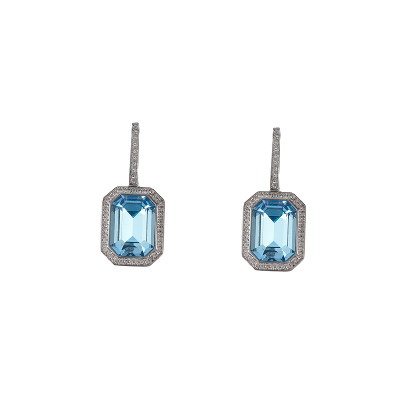 In-stock Sky Blue Rhinestone Drop Earrings