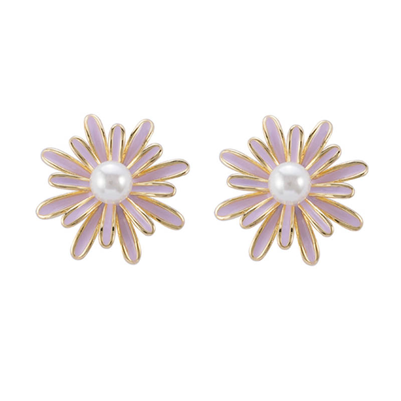 Purple Daisy Pearl Earrings Wholesale Price $2.06-2.46