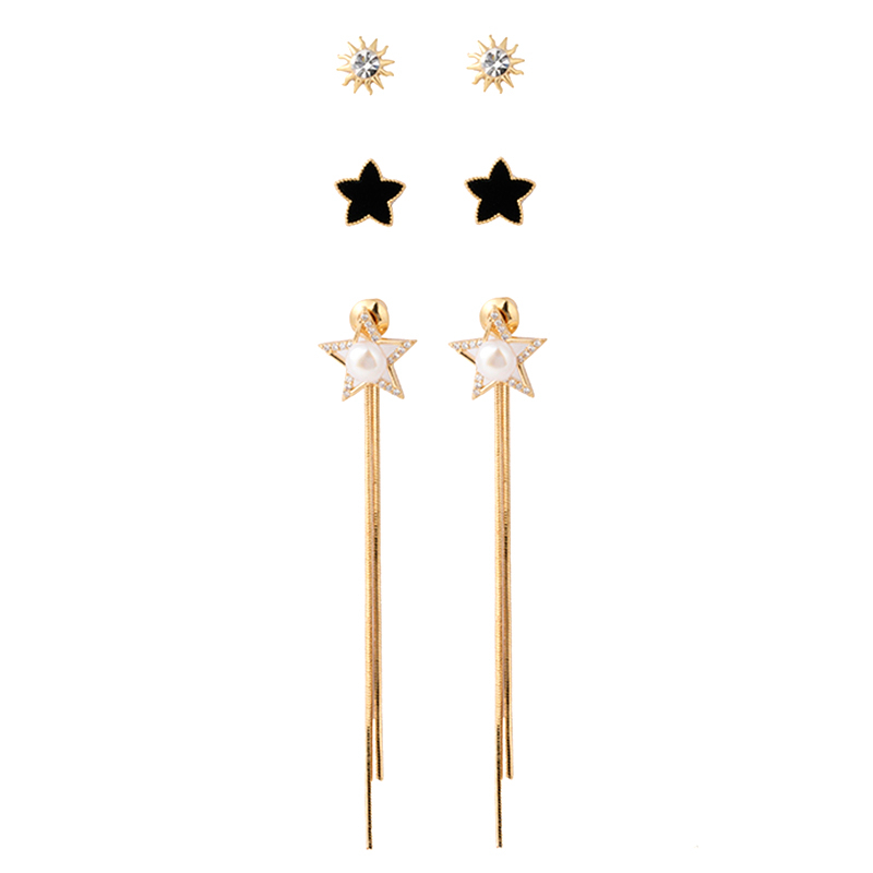 Multi-piece set of Star And Sun cz earrings$3.3~3.8