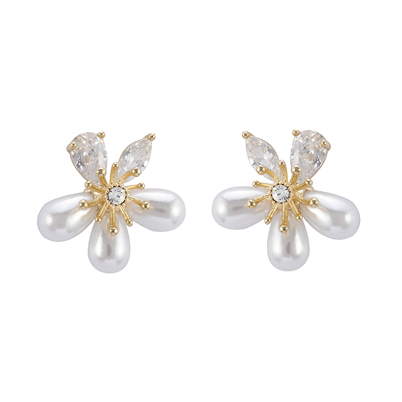 Flower Pearls Cz Stud Earrings Negotiable Price $1.7-2.1