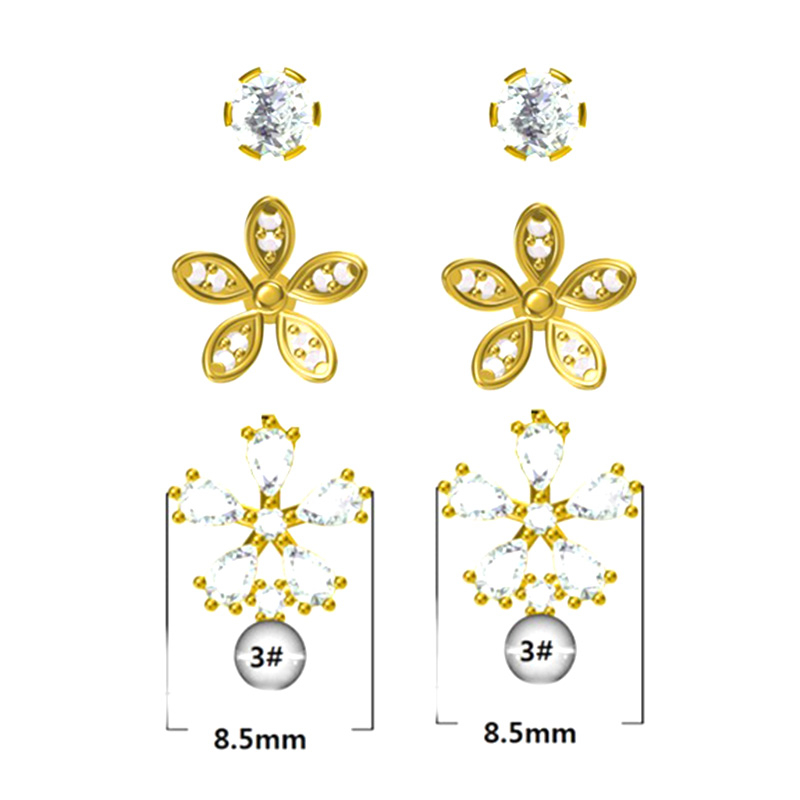 Multi-piece Set Fashionable Cubic Zircon Flower Earrings$2.49~2.9