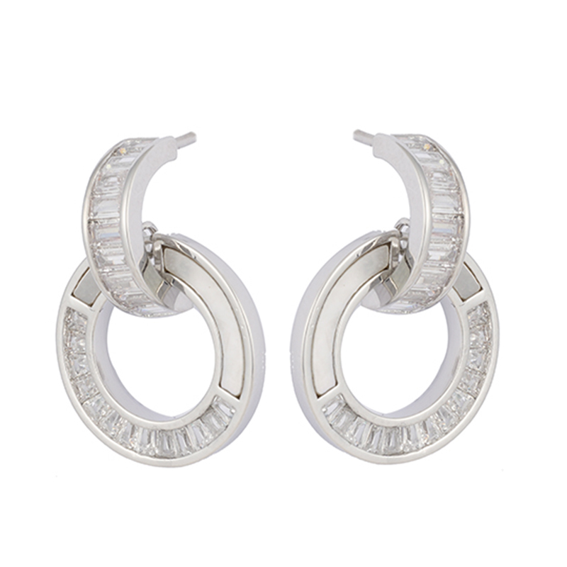 In-stock Mother Shell And Cubic Zirconia Round Earrings