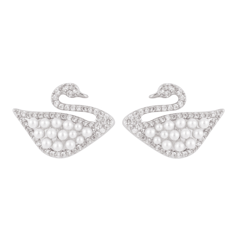 Pearl And Cz Decor Swan Earrings $2.06-2.46