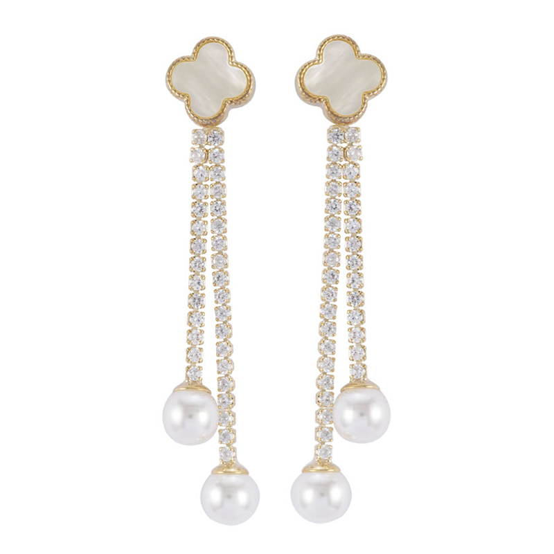 Pearl Drop Earrings Clover Decor $2.61-3.11
