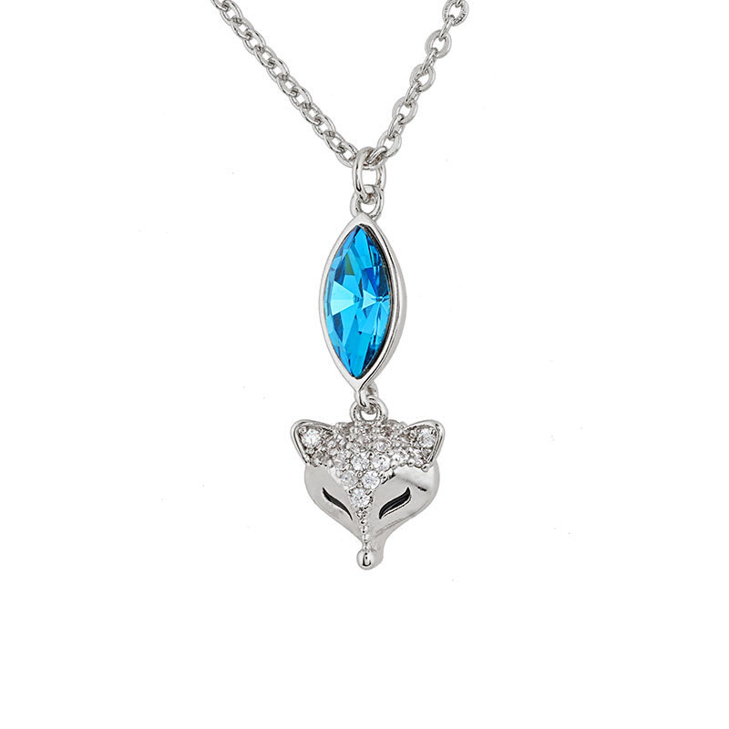 Blue Rhinestone Fox Charm Necklace