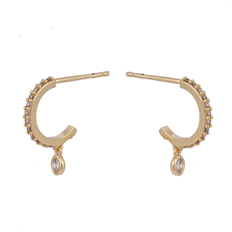in-stock C shape-3 connected cubic zirconia earring