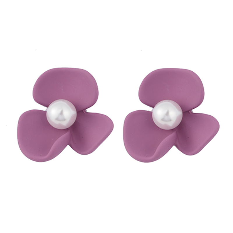 Purple Enamel Floral Earrings