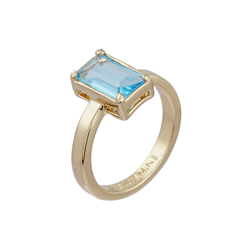 Blue Glass Crystal Ring Gold Plated