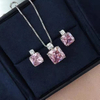 Pink Crystal Gemstone Pendant Necklace and Earrings Set STB014