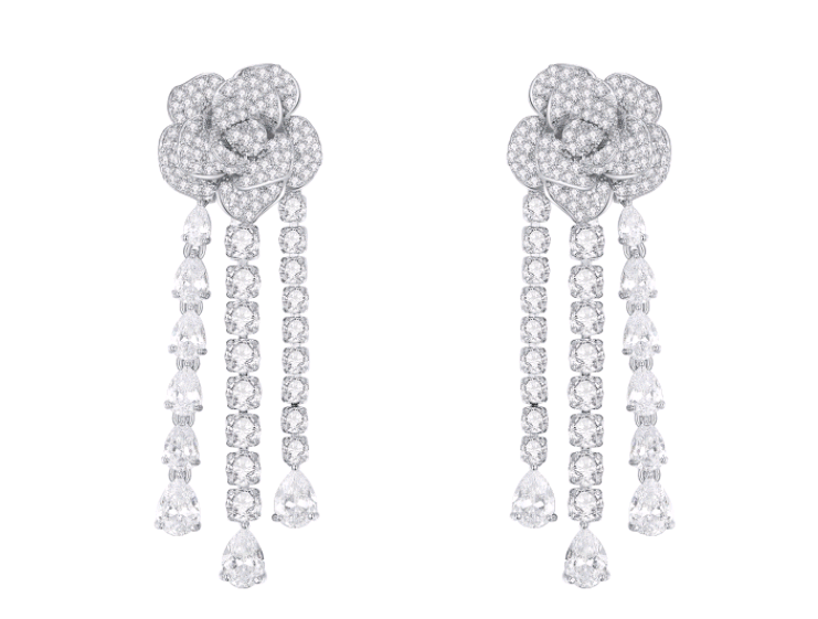 Bright Rose Tassel Zircon Earrings ETB082
