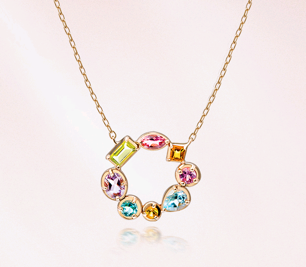 Colored Gemstone Ring Pendant Necklace NTB078