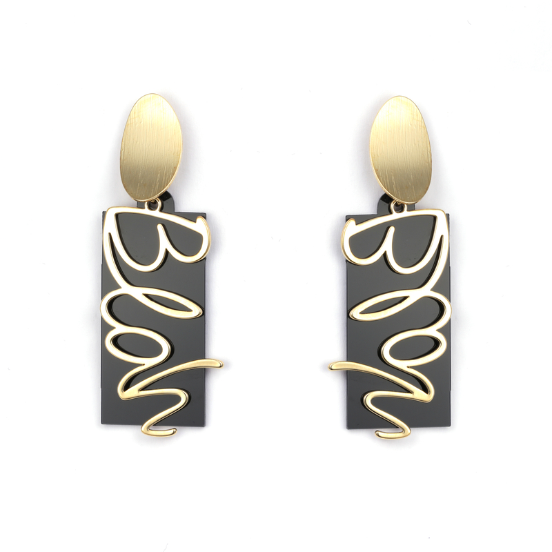 Black Meets Gold Fashion Earrings Stainless Steel Studs