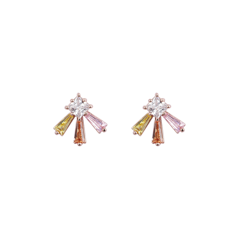 Rose Gold Plated Three Petals Cz Earrings