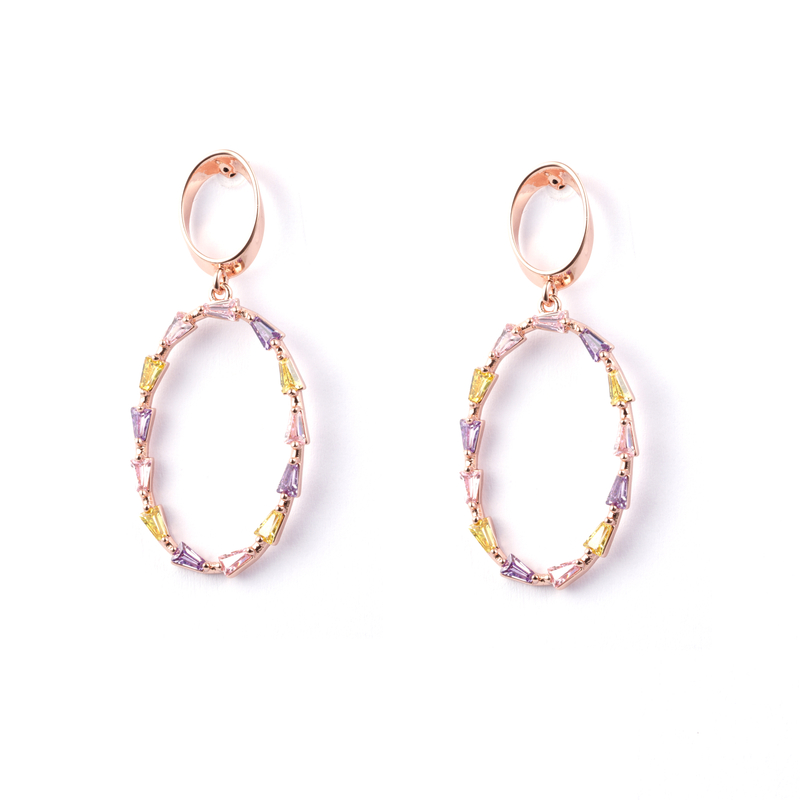 Rose Gold Plated Colored Cz Earrings