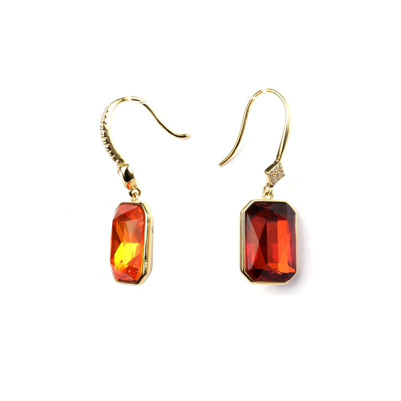 Patent Crystal Amber Orange Drop Earrings