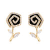 Cubic Zirconia Mixes Black Enamel Earring