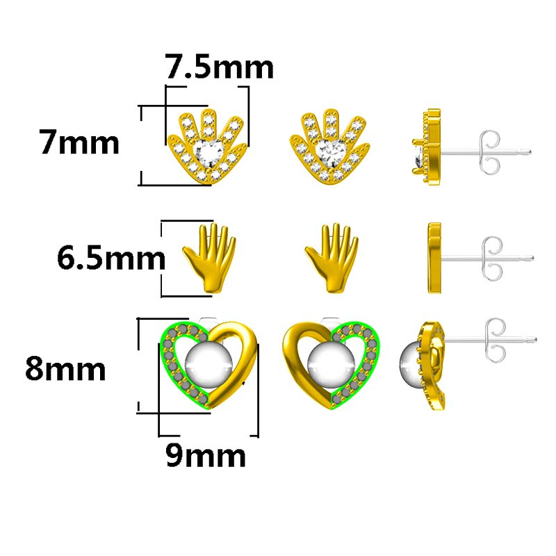 Multi-piece Gloves Palm Cz Earrings$2.67~3.1