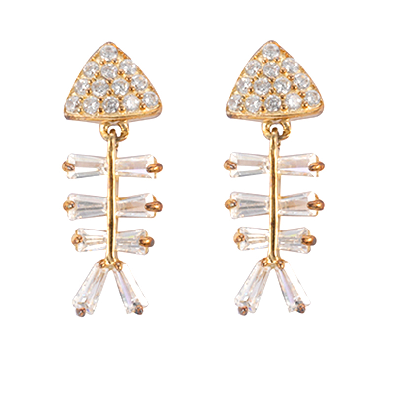 Cubic Zirconia Fish Bone Earring