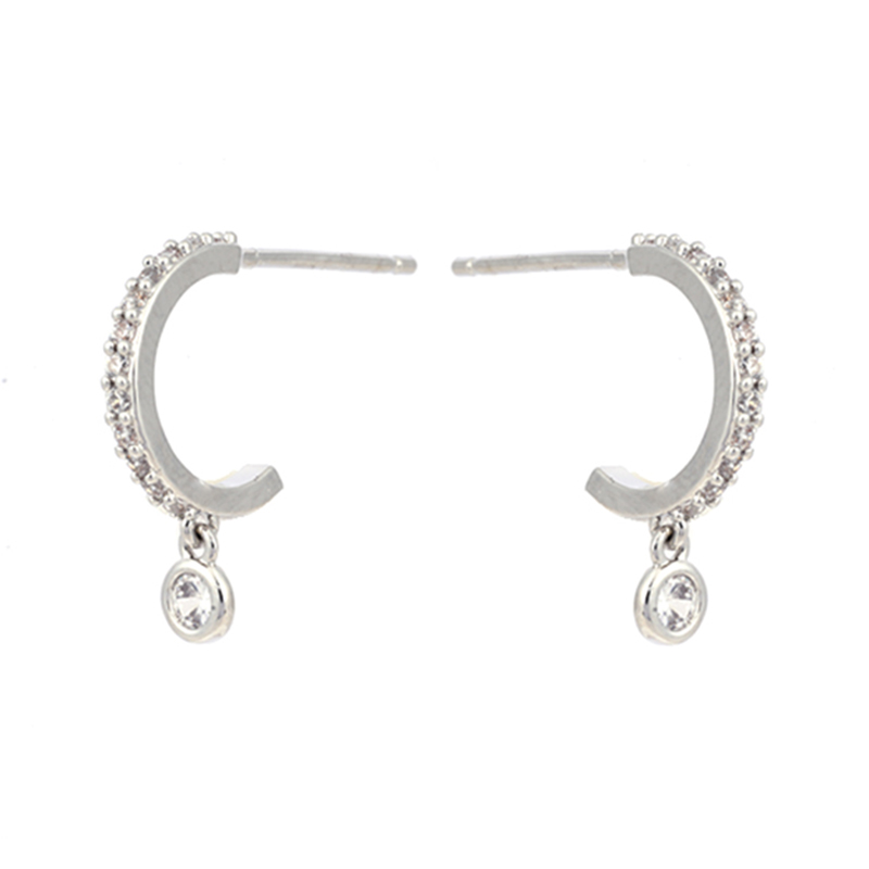 in-stock C shape-3 connected cubic zirconia earring
