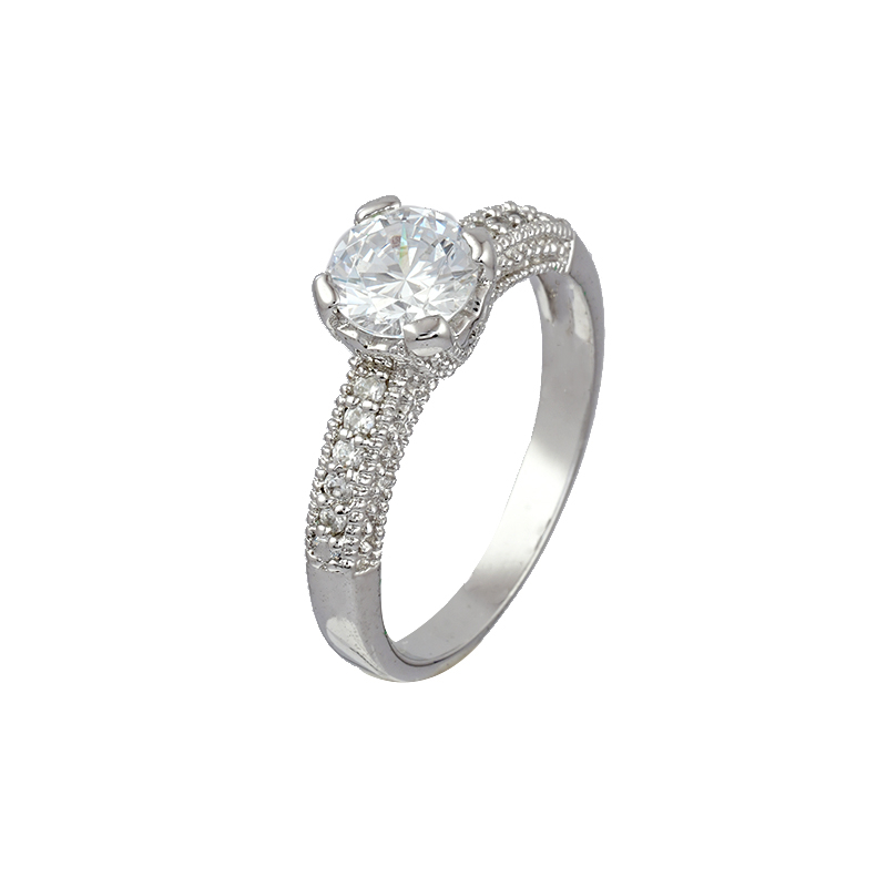 Clear Zirconia Ring Rhodium Plated