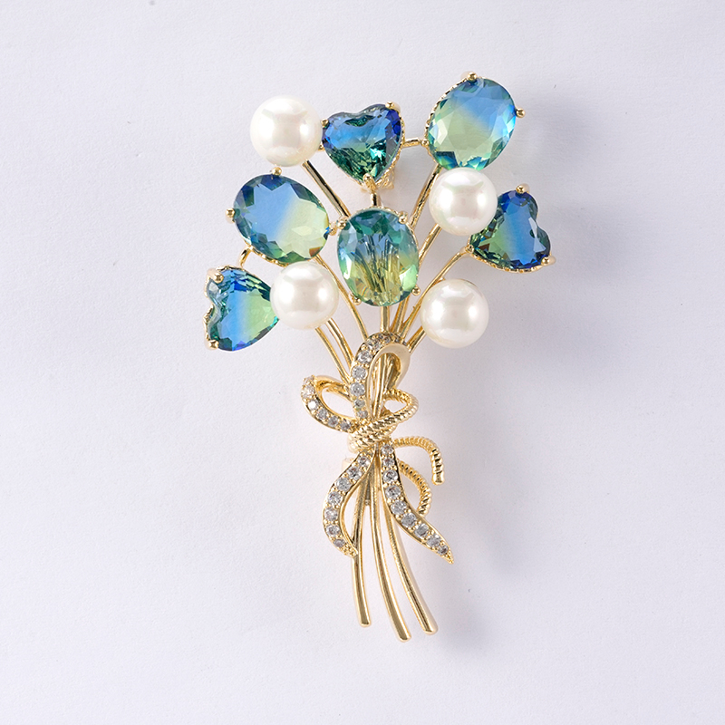 Blue Buquet Brooch Pearl Decor $4.5-5.0