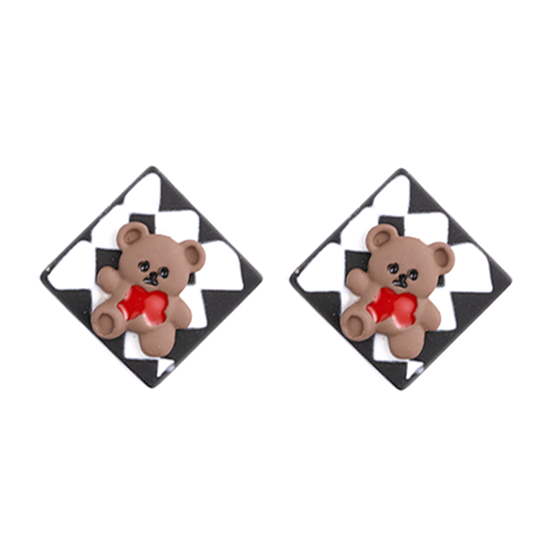 Black And White Checkered Bear Earrings